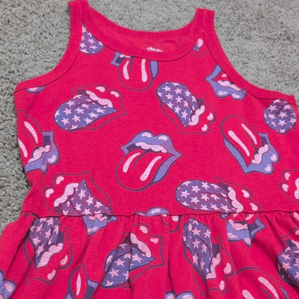 Girls Rolling Stones Dress Red Blue Tongue Sleeveless Size Large 10/12 - Picture 3 of 7